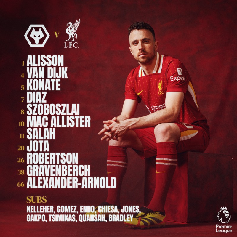 ✅狼队vs利物浦首发：萨拉赫、范戴克领衔 阿诺德、索博在列