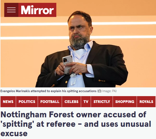 森林老板向裁判吐口水被罚 上诉称雪茄抽多了忍不住咳嗽被驳回